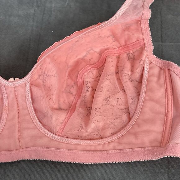 Vintage Delicates Size 48D Bra Unlined Sling Style Wire Free Melon Pink Lace - Picture 6 of 8
